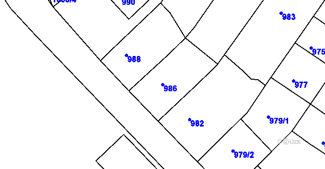 Parcela st. 986 v KÚ Rájec nad Svitavou, Katastrální mapa