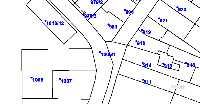 Parcela st. 1005/1 v KÚ Rájec nad Svitavou, Katastrální mapa