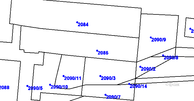 Parcela st. 2086 v KÚ Rájec nad Svitavou, Katastrální mapa