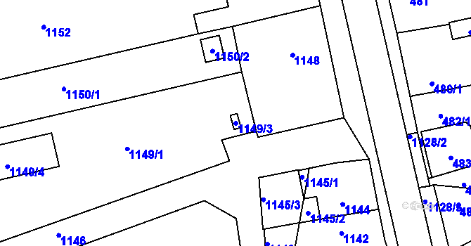 Parcela st. 1149/3 v KÚ Rájec nad Svitavou, Katastrální mapa