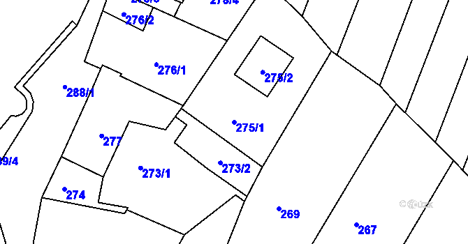 Parcela st. 275/1 v KÚ Rájec nad Svitavou, Katastrální mapa