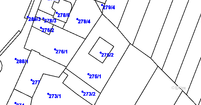 Parcela st. 275/2 v KÚ Rájec nad Svitavou, Katastrální mapa