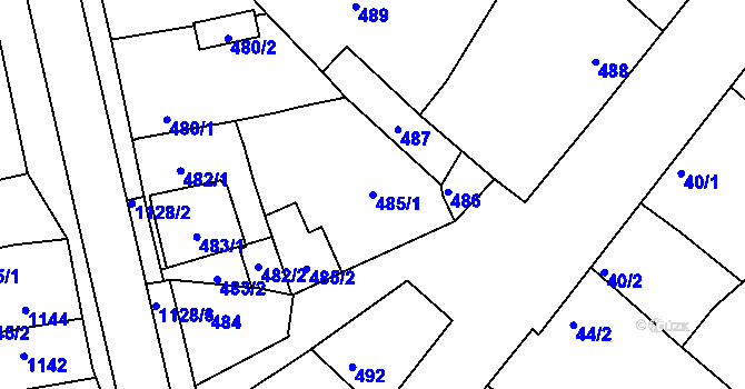 Parcela st. 485/1 v KÚ Rájec nad Svitavou, Katastrální mapa