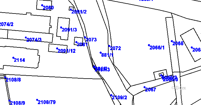 Parcela st. 881/1 v KÚ Rájec nad Svitavou, Katastrální mapa