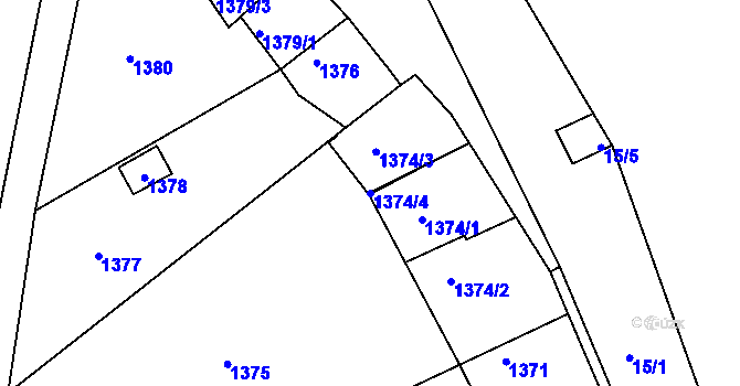 Parcela st. 1374/4 v KÚ Rájec nad Svitavou, Katastrální mapa