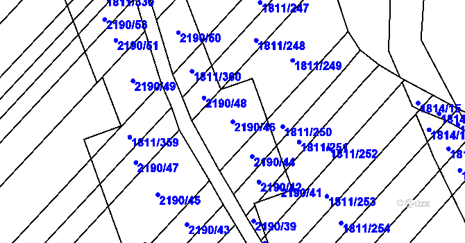 Parcela st. 2190/46 v KÚ Rájec nad Svitavou, Katastrální mapa