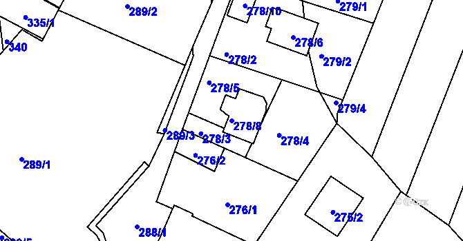 Parcela st. 278/8 v KÚ Rájec nad Svitavou, Katastrální mapa