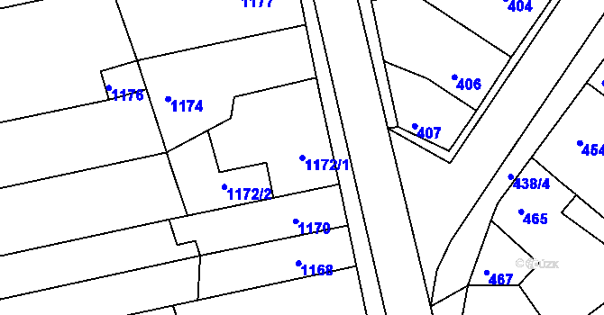 Parcela st. 1172/1 v KÚ Rájec nad Svitavou, Katastrální mapa