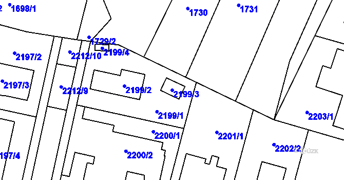 Parcela st. 2199/3 v KÚ Rájec nad Svitavou, Katastrální mapa