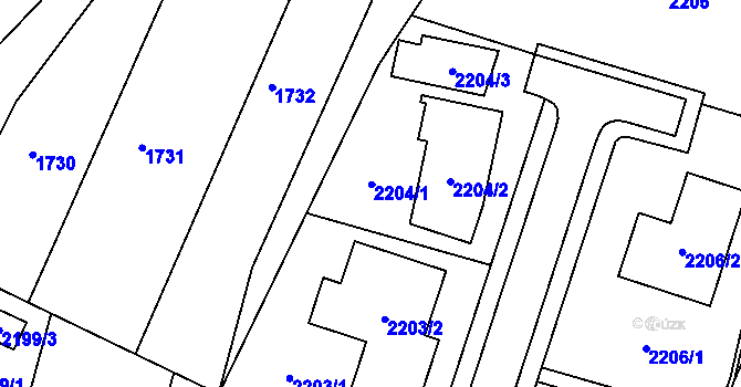 Parcela st. 2204/1 v KÚ Rájec nad Svitavou, Katastrální mapa