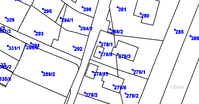 Parcela st. 278/9 v KÚ Rájec nad Svitavou, Katastrální mapa