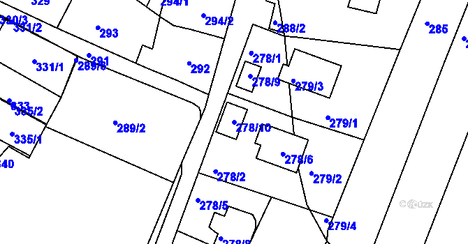 Parcela st. 278/10 v KÚ Rájec nad Svitavou, Katastrální mapa