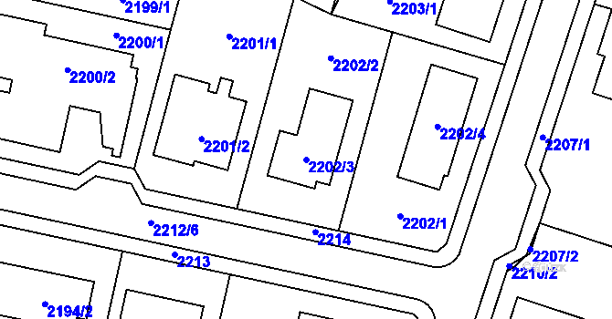 Parcela st. 2202/3 v KÚ Rájec nad Svitavou, Katastrální mapa