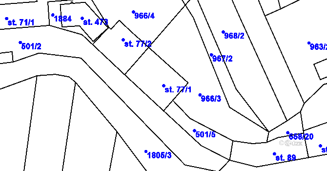 Parcela st. 77/1 v KÚ Ráječko, Katastrální mapa