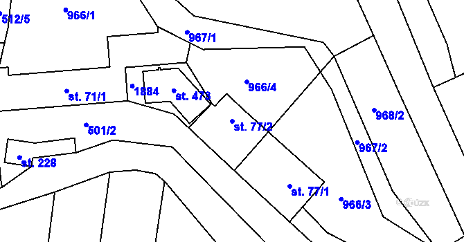 Parcela st. 77/2 v KÚ Ráječko, Katastrální mapa