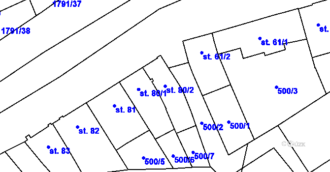 Parcela st. 80/2 v KÚ Ráječko, Katastrální mapa