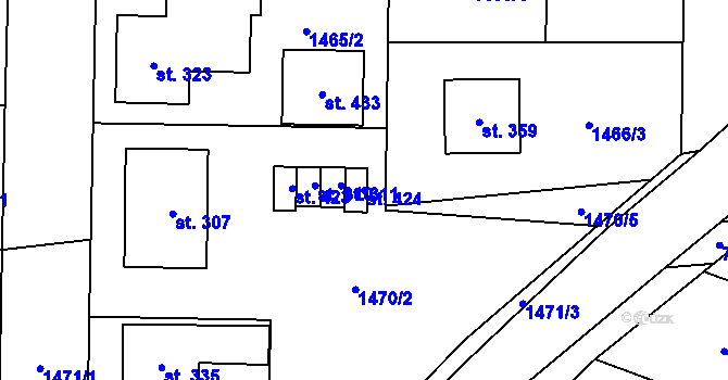 Parcela st. 424 v KÚ Ráječko, Katastrální mapa