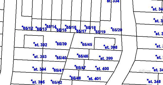 Parcela st. 65/45 v KÚ Ráječko, Katastrální mapa