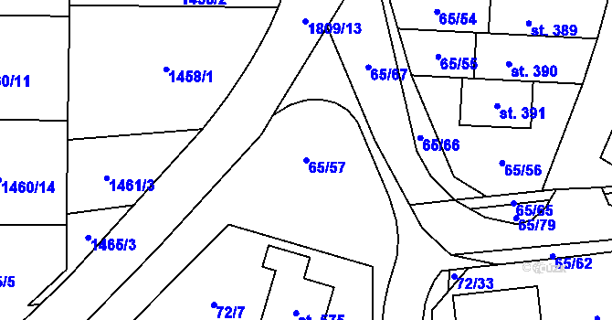 Parcela st. 65/57 v KÚ Ráječko, Katastrální mapa