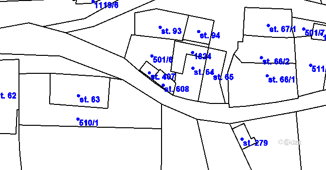 Parcela st. 608 v KÚ Ráječko, Katastrální mapa