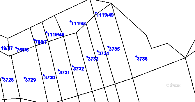 Parcela st. 3734 v KÚ Ráječko, Katastrální mapa