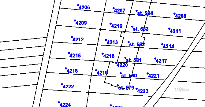 Parcela st. 4216 v KÚ Ráječko, Katastrální mapa