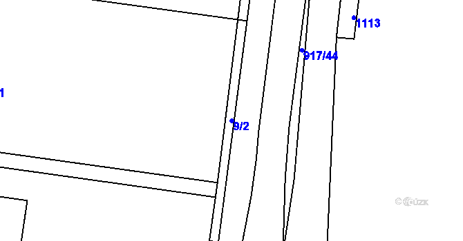 Parcela st. 9/2 v KÚ Rajhrad, Katastrální mapa