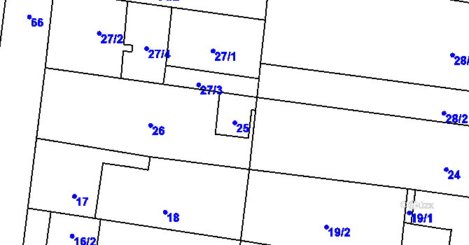 Parcela st. 25 v KÚ Rajhrad, Katastrální mapa