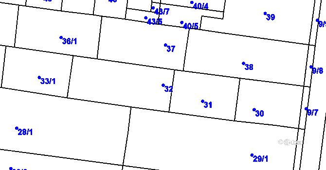 Parcela st. 32 v KÚ Rajhrad, Katastrální mapa