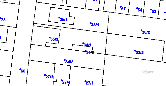 Parcela st. 34/1 v KÚ Rajhrad, Katastrální mapa