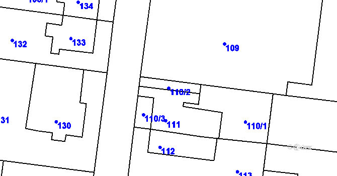 Parcela st. 110/2 v KÚ Rajhrad, Katastrální mapa