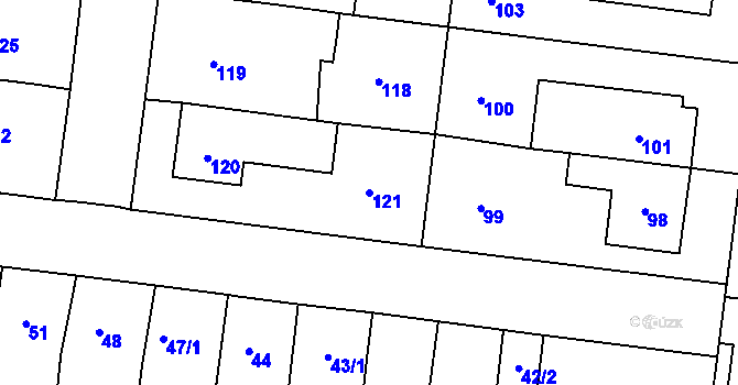Parcela st. 121 v KÚ Rajhrad, Katastrální mapa