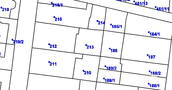 Parcela st. 213 v KÚ Rajhrad, Katastrální mapa