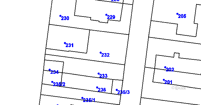 Parcela st. 232 v KÚ Rajhrad, Katastrální mapa