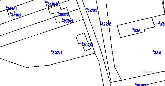 Parcela st. 307/2 v KÚ Rajhrad, Katastrální mapa