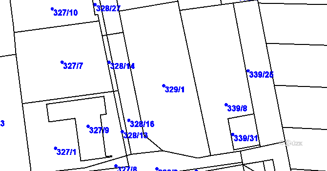 Parcela st. 329/1 v KÚ Rajhrad, Katastrální mapa