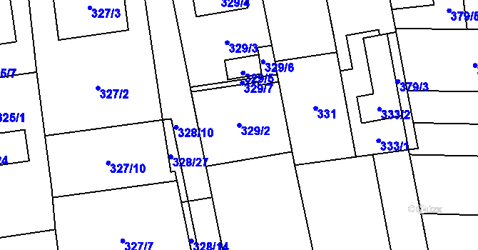 Parcela st. 329/2 v KÚ Rajhrad, Katastrální mapa