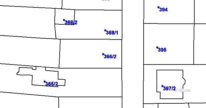 Parcela st. 366/2 v KÚ Rajhrad, Katastrální mapa