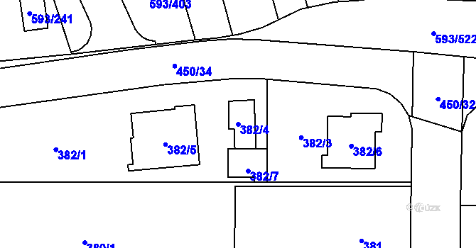 Parcela st. 382/4 v KÚ Rajhrad, Katastrální mapa