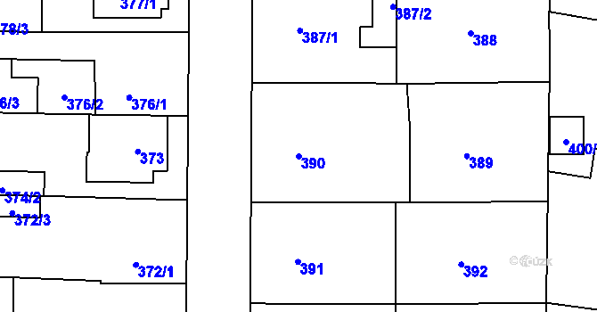 Parcela st. 390 v KÚ Rajhrad, Katastrální mapa