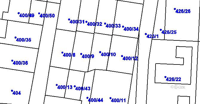 Parcela st. 400/10 v KÚ Rajhrad, Katastrální mapa