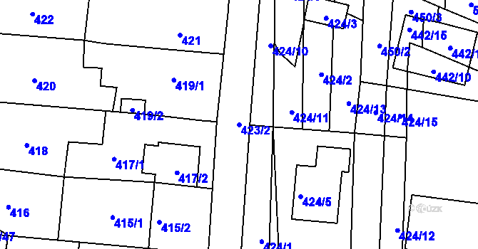 Parcela st. 423/2 v KÚ Rajhrad, Katastrální mapa