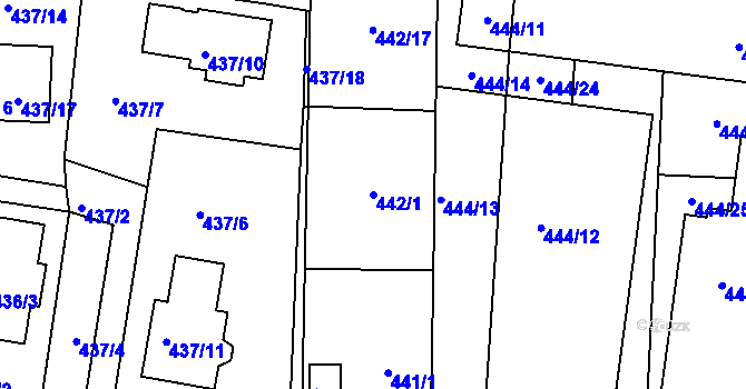 Parcela st. 442/1 v KÚ Rajhrad, Katastrální mapa
