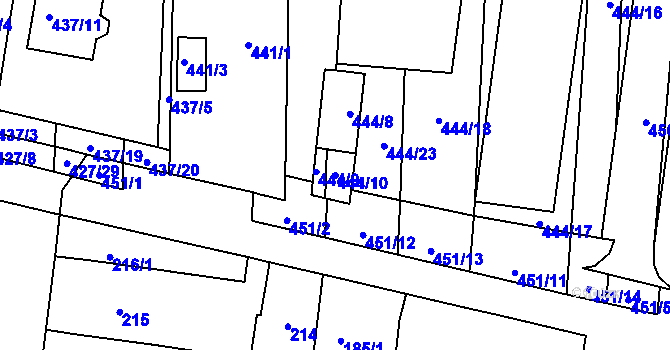Parcela st. 444/10 v KÚ Rajhrad, Katastrální mapa