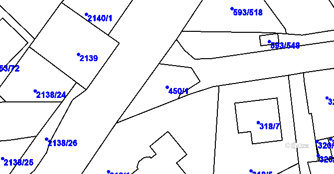 Parcela st. 450/1 v KÚ Rajhrad, Katastrální mapa