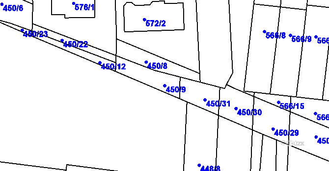 Parcela st. 450/9 v KÚ Rajhrad, Katastrální mapa