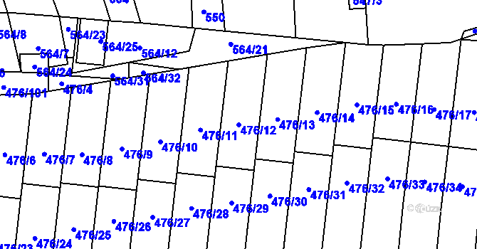 Parcela st. 476/12 v KÚ Rajhrad, Katastrální mapa