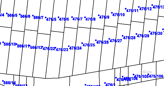 Parcela st. 476/25 v KÚ Rajhrad, Katastrální mapa