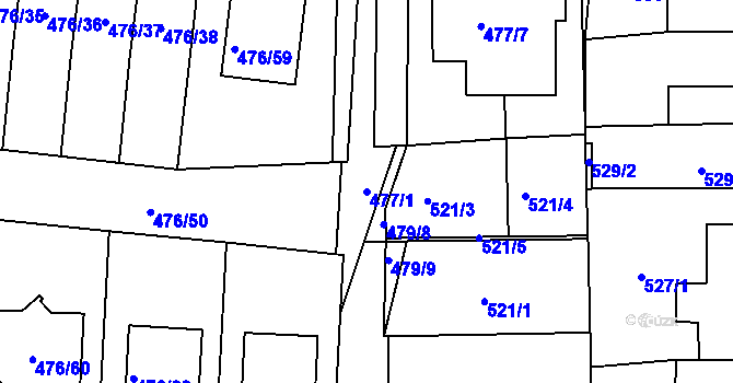 Parcela st. 477/1 v KÚ Rajhrad, Katastrální mapa