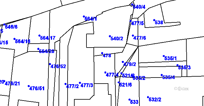 Parcela st. 478 v KÚ Rajhrad, Katastrální mapa